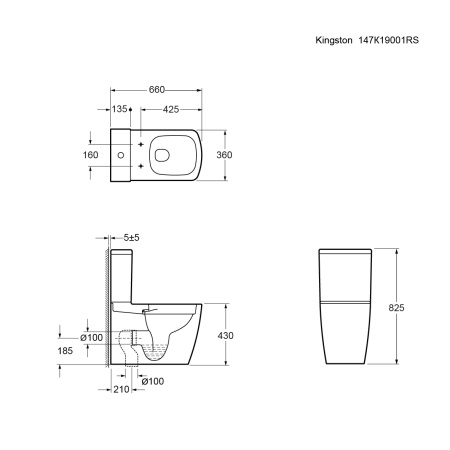 Унитаз напольный с бачком Ambassador Kingston 147K19001RS белый с сиденьем безободковый каскадный смыв